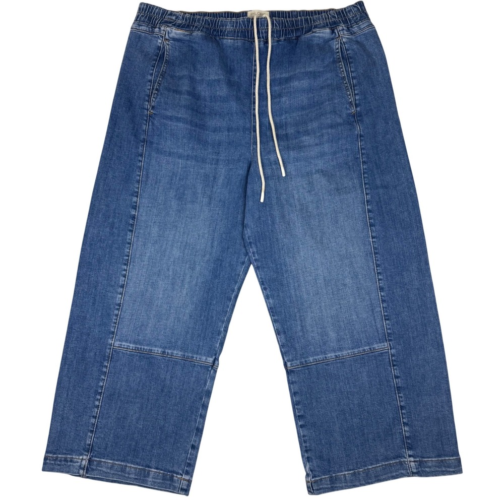 Pilcro Anthropologie Wide Leg Pull On Cropped Jeans Womens XL Blue Stretch Chic